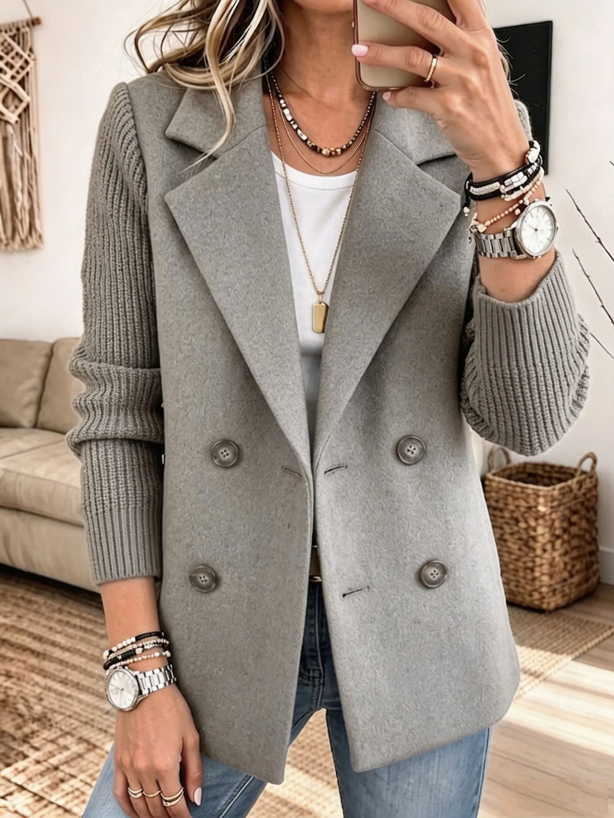Carmela | Blazer Cruzado con Mangas de Punto Canalé