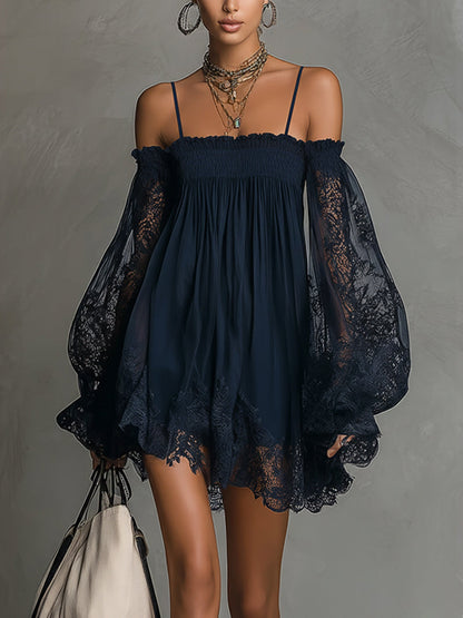 Noemi | Vestido mini en chiffon azul marino