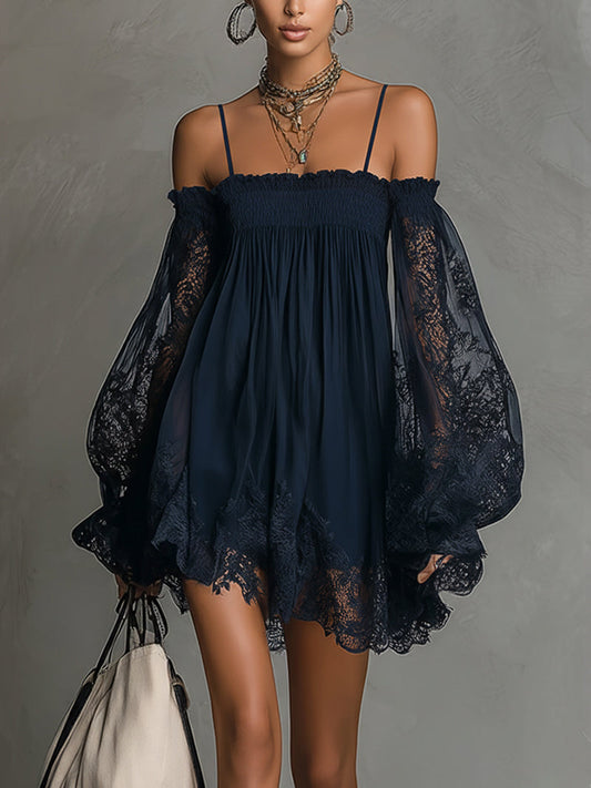 Noemi | Vestido mini en chiffon azul marino