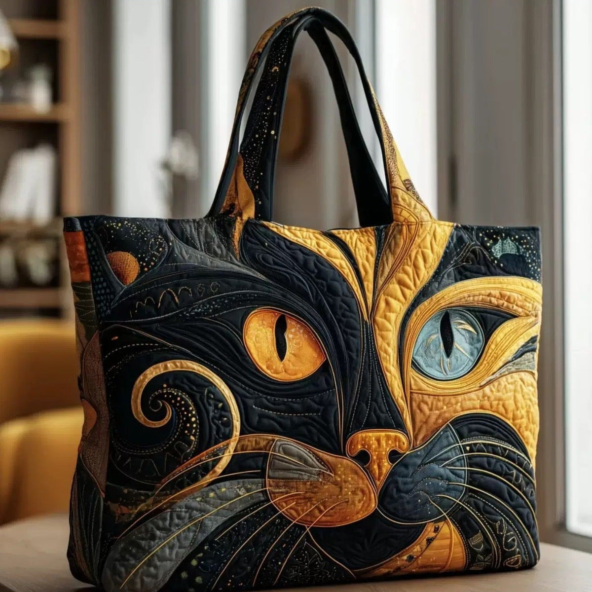 Almeria | Bolso Tote Acolchado Gato Negro Místico