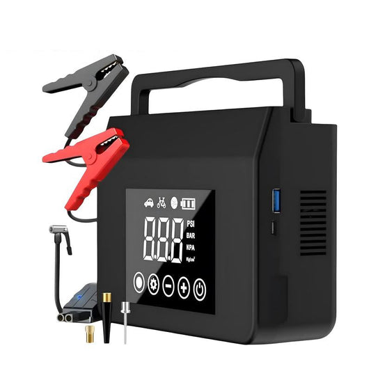 RoadRescue 4000A — Arrancador de coche + Inflador de neumáticos de 150 PSI (12V, 15,000 mAh, LED, Power Bank)