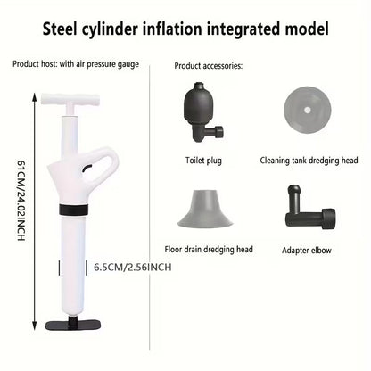 Drain Blaster Air Plunger Gun — Heavy-Duty Manual Air Pressure Tool for Toilet, Sink & Floor Drains