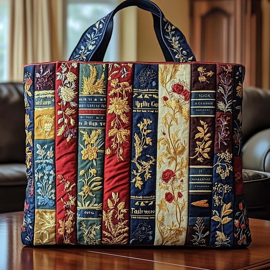 Bethia | Bolso Tote Acolchado Libros y Flores en Verde Salvia