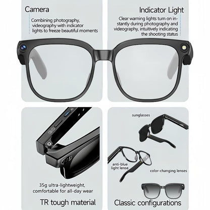 Gafas con cámara de IA inteligente y lentes fotocromáticas de 8 MP