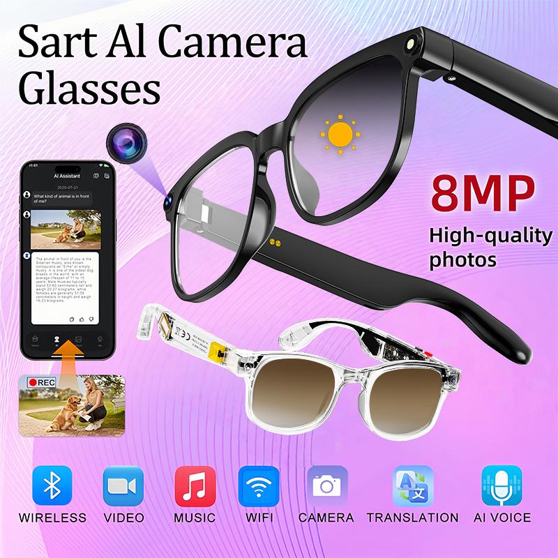 Gafas con cámara de IA inteligente y lentes fotocromáticas de 8 MP