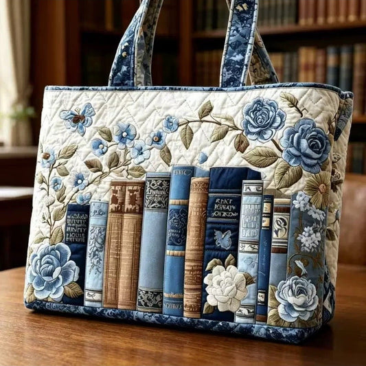 Concordia | Bolso Tote Acolchado Libros Azules y Rosas
