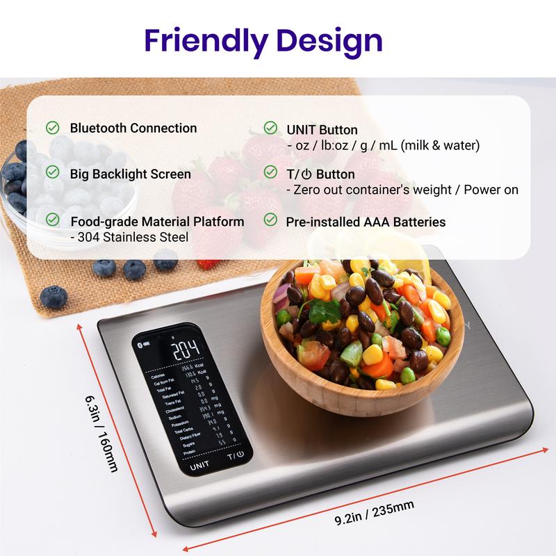 Báscula de cocina inteligente con IA | Escaneo automático de 19 datos nutricionales | Contador de calorías digital para preparación de comidas y fitness