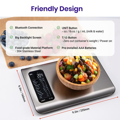 Báscula de cocina inteligente con IA | Escaneo automático de 19 datos nutricionales | Contador de calorías digital para preparación de comidas y fitness