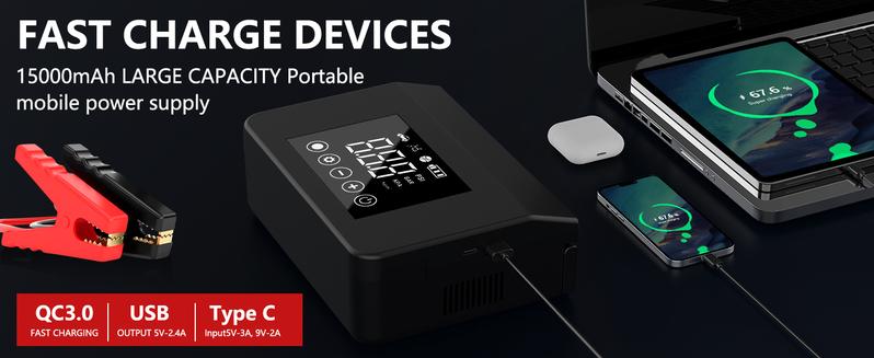 FYNNN - RoadRescue 4000A — Arrancador de batería para coche + inflador de neumáticos de 150 PSI (12 V, 15 000 mAh, LED, batería externa)
