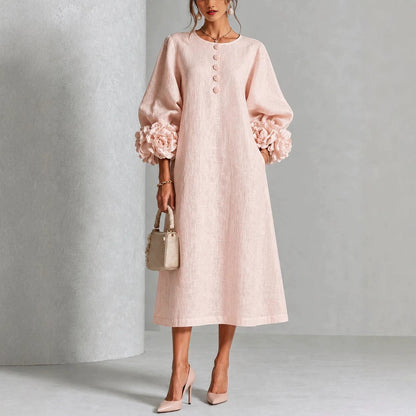 IVY - Vestido midi floral con mangas de rosa