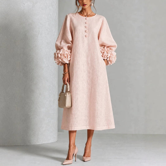 IVY - Vestido midi floral con mangas de rosa