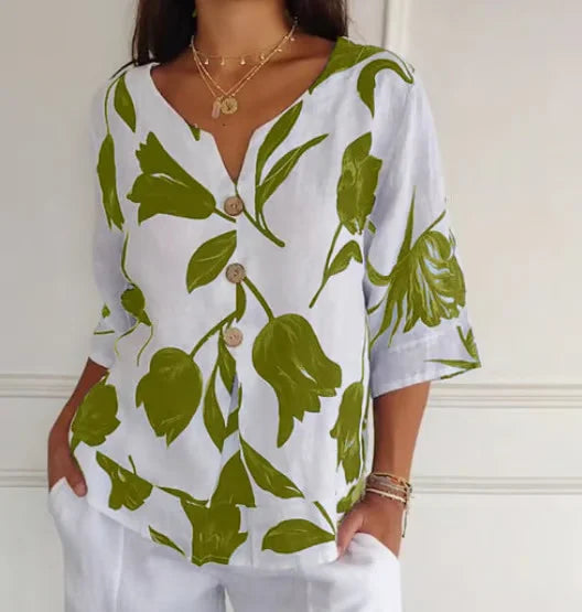 Alba - Blusa floral con cuello en V