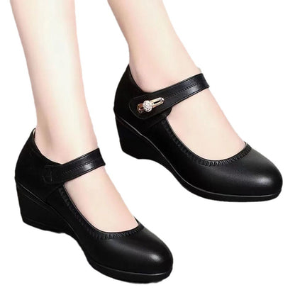 Zapatos de Cuero Suave con Tacón y Suela Antideslizante