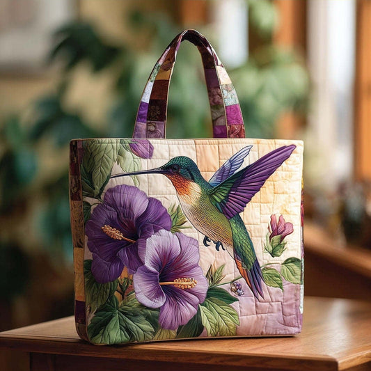 Desdemona | Bolso Tote Acolchado Colibríes e Hibiscos Morados