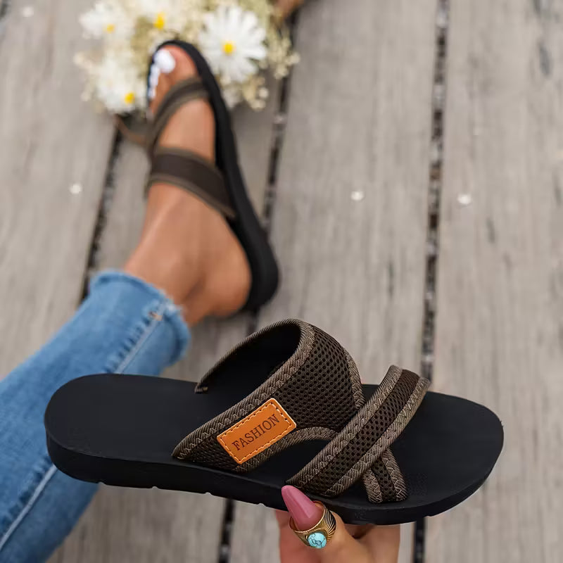 Sandalias Rossie Slide — Sandalias planas de verano para mujer, de malla transpirable con tiras cruzadas