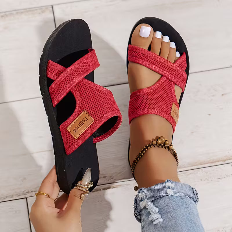 Sandalias Rossie Slide — Sandalias planas de verano para mujer, de malla transpirable con tiras cruzadas