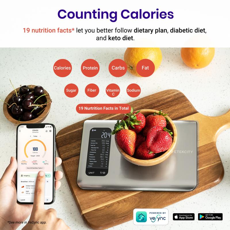 Báscula de cocina inteligente con IA | Escaneo automático de 19 datos nutricionales | Contador de calorías digital para preparación de comidas y fitness