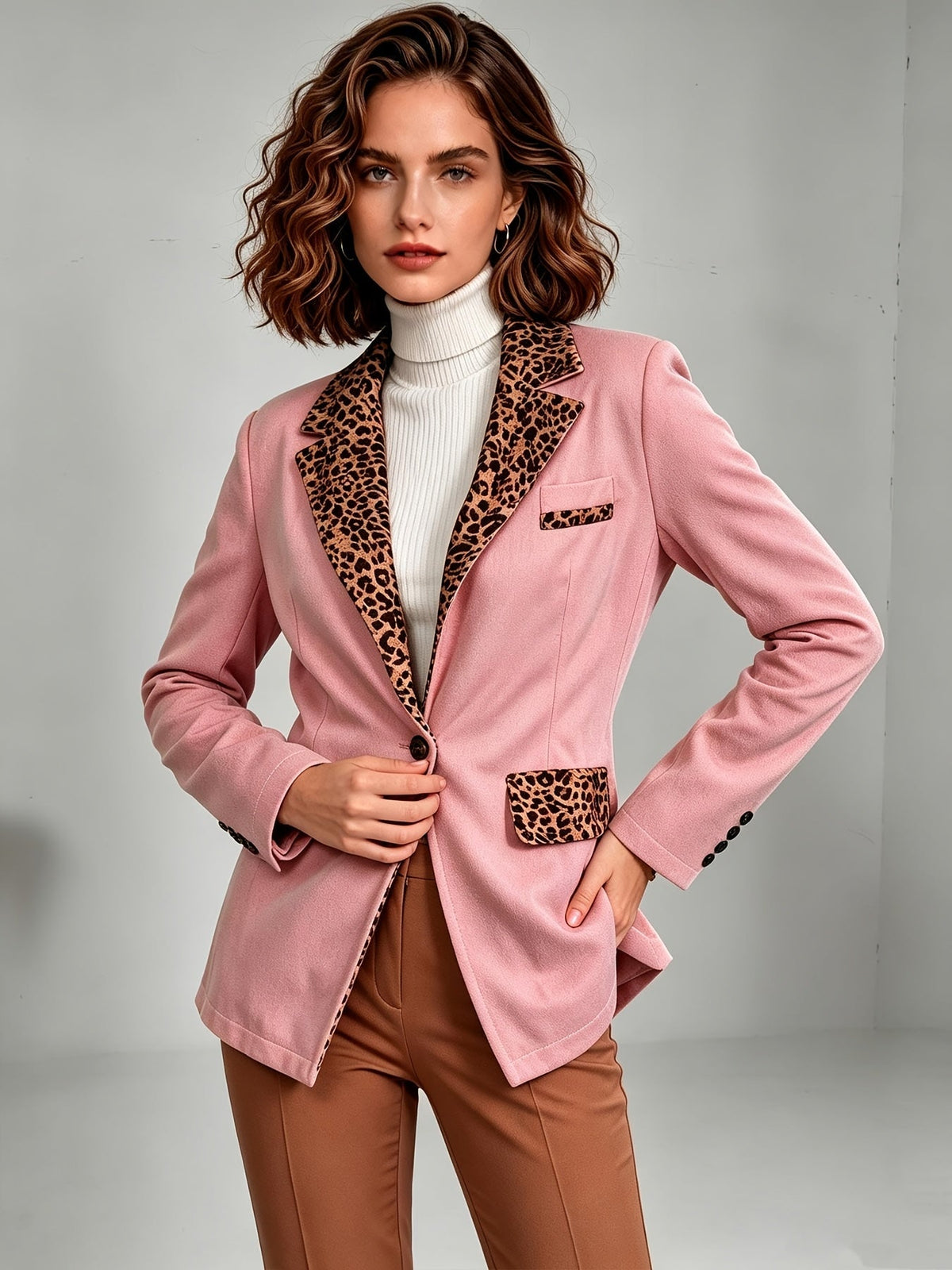 Clementine | Blazer entallado de terciopelo con detalles de leopardo