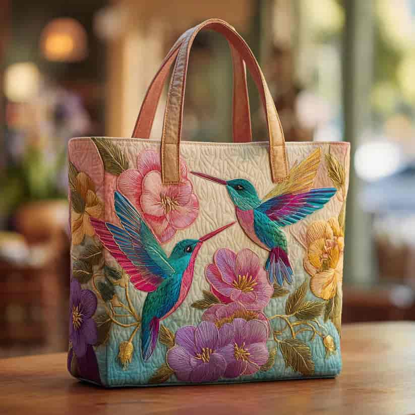 Ermintrude | Bolso Tote Acolchado Jardín de Colibríes