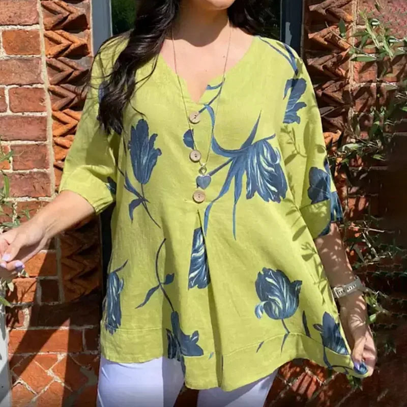 Alba - Blusa floral con cuello en V
