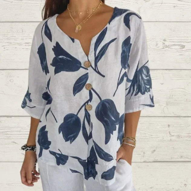 Alba - Blusa floral con cuello en V