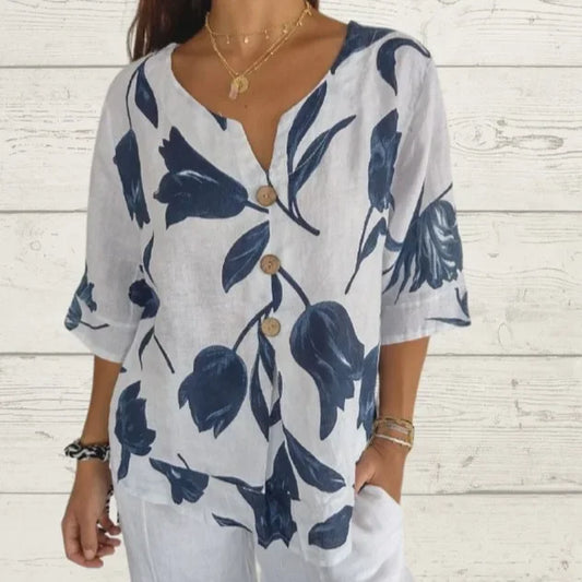 Alba - Blusa floral con cuello en V