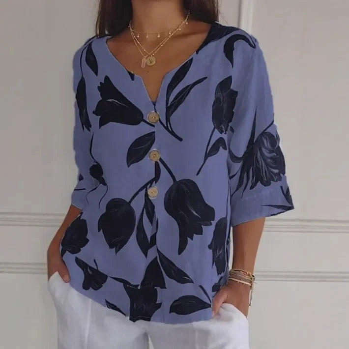 Alba - Blusa floral con cuello en V