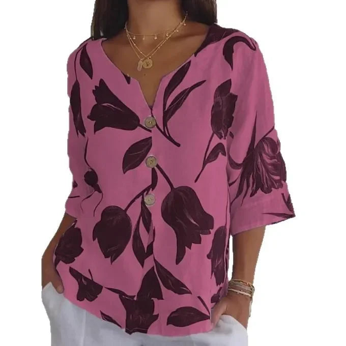 Alba - Blusa floral con cuello en V