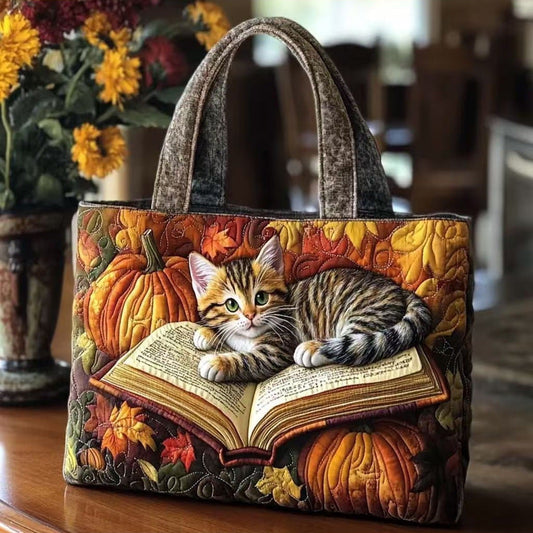 Ingaret | Bolso Tote Acolchado Gatito, Libros y Calabazas