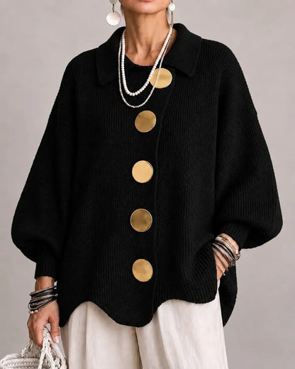 Victoria | Cárdigan Oversize con Cuello y Botones Dorados