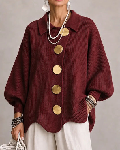 Victoria | Cárdigan Oversize con Cuello y Botones Dorados