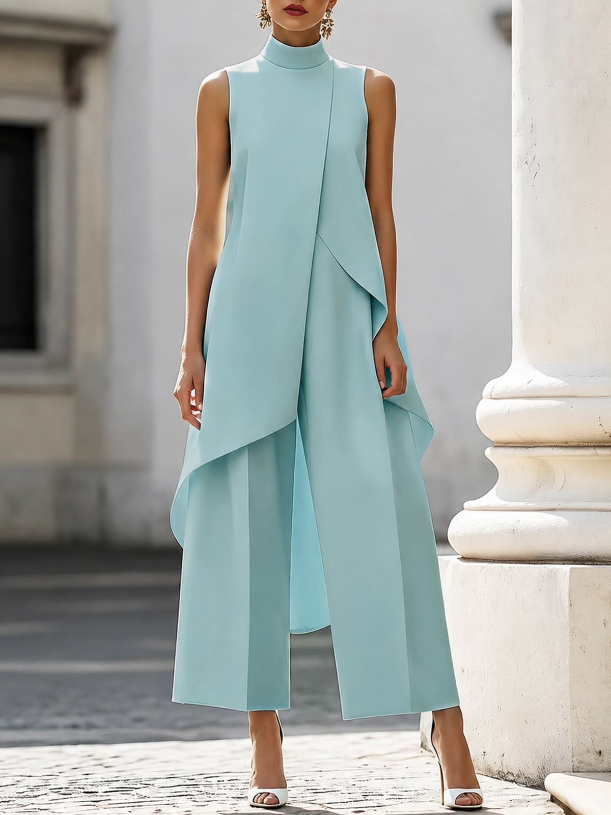 Celia | Mono Largo de Pierna Ancha con Cuello Alto