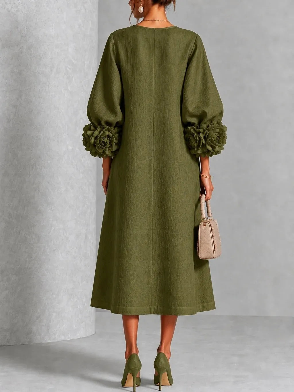 IVY - Vestido midi floral con mangas de rosa