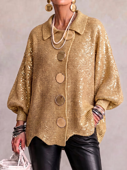 Victoria | Cárdigan Oversize con Cuello y Botones Dorados