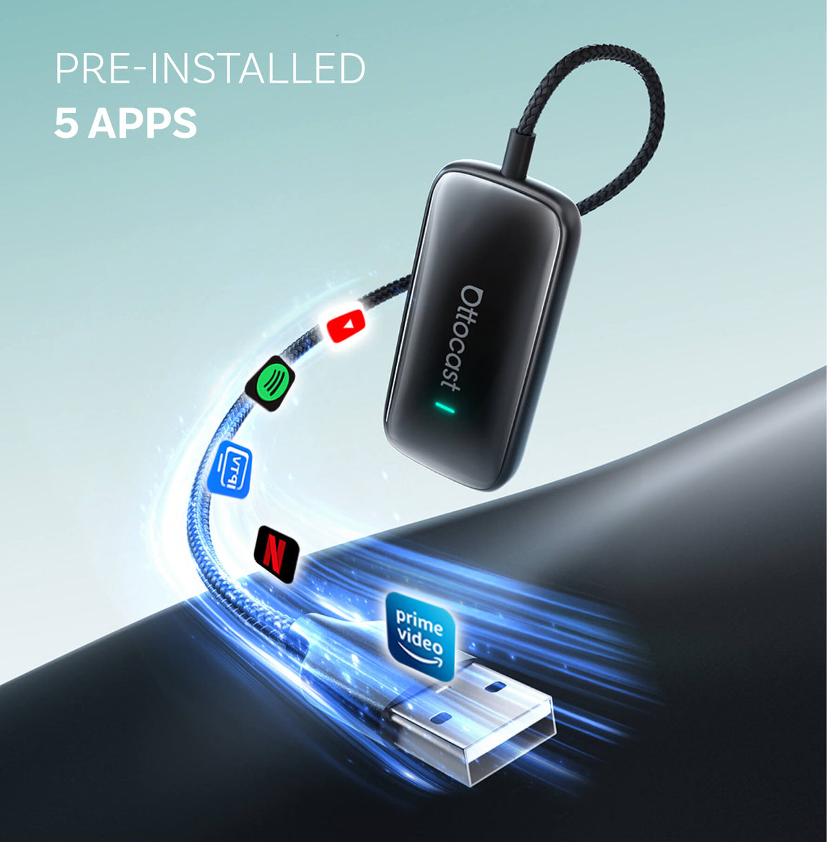 Play2Video Ultra 7” — Wireless Apple CarPlay & Android Auto Adapter with Built-in Touchscreen & Streaming Apps