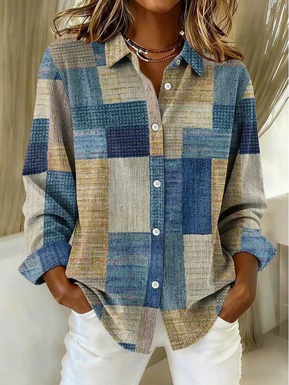 Mónica | Blusa Vintage con Estampado Patchwork y Botones