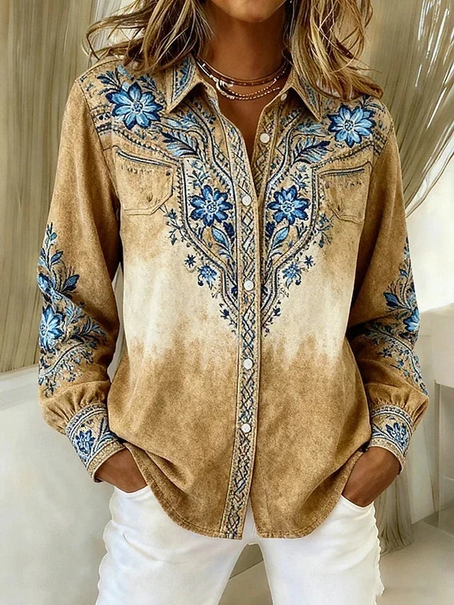 Jimena | Blusa Vintage Floral Estilo Western con Botones