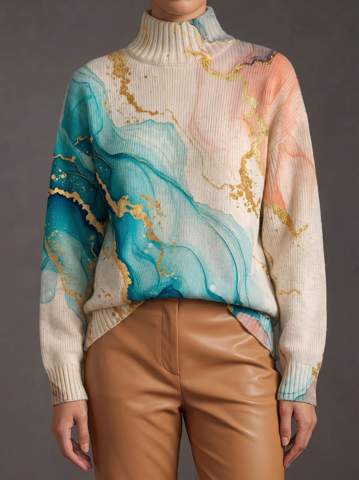 Vera | Jersey de Cuello Alto Efecto Tinta Marmoleada