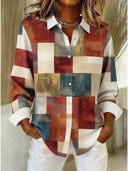 Mónica | Blusa Vintage con Estampado Patchwork y Botones